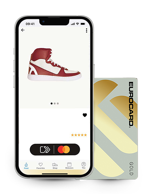 Eurocard Gold og mobil med Click to Pay-betaling.