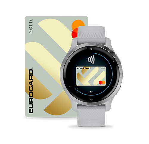 Eurocard Gold og Garmin-klokke med Garmin Pay