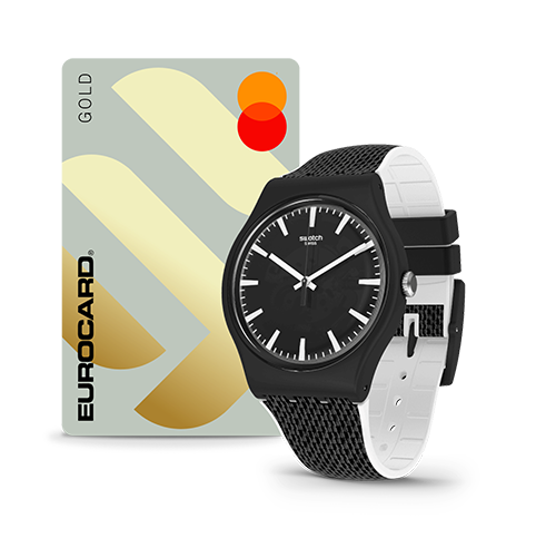 Eurocard Gold og Swatch-klokke med Swatch Pay.